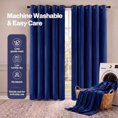 MARLOW Blue Velvet Blackout Eyelet Curtains, 2 Panels, W: 168 cm, D: 229 cm – 5