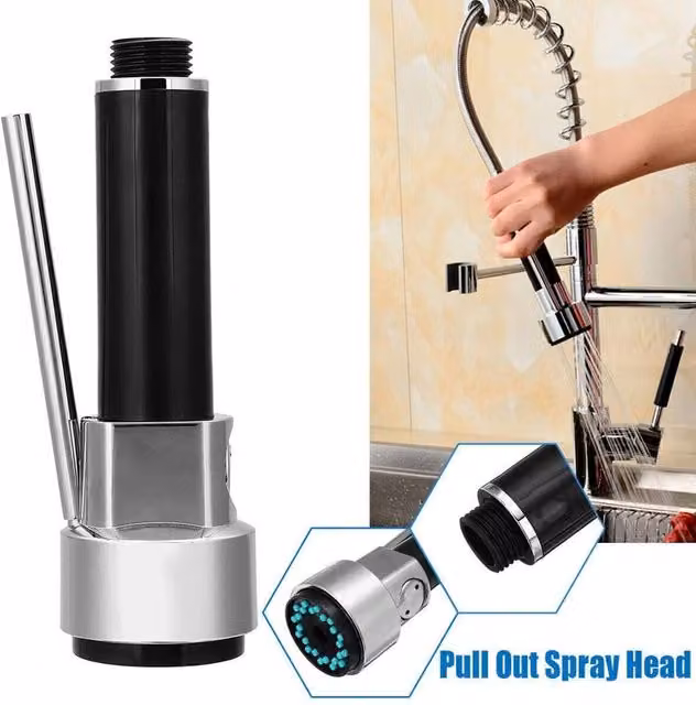 VOGREX Black Stainless Steel Pull Out Spray Head Replacement for Kitchen Mixer Taps – 1