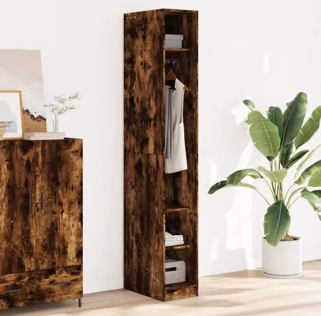 Berkfield Home Smoked Oak Wardrobe in Brown, W/D/H: 30 x 50 x 200 cm