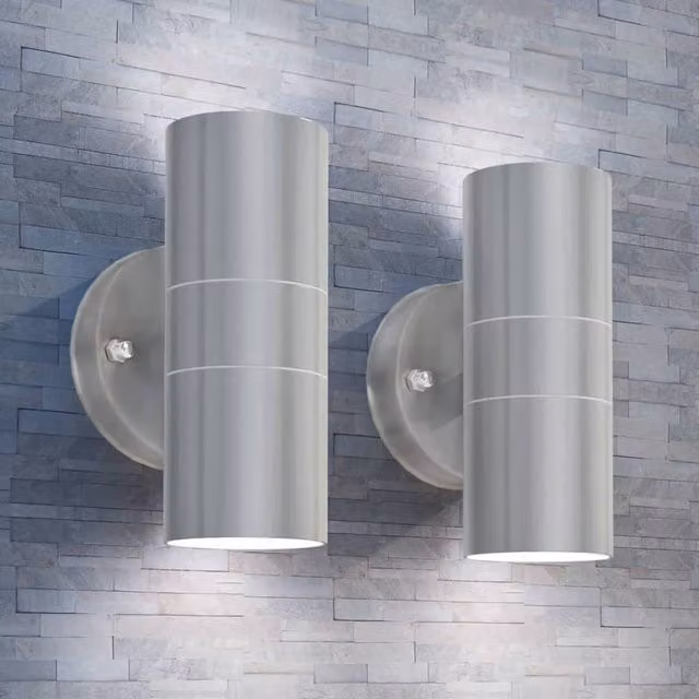 Berkfield Home Set of 2 Silver Stainless Steel Outdoor LED Wall Lights with Transparent Glass for Up and Down Lighting – 1