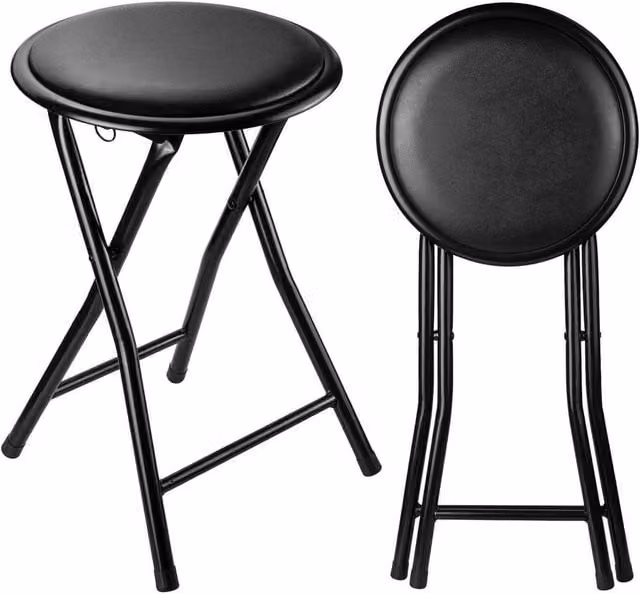 EONLION Black Folding Padded Metal Stool for Office or Kitchen