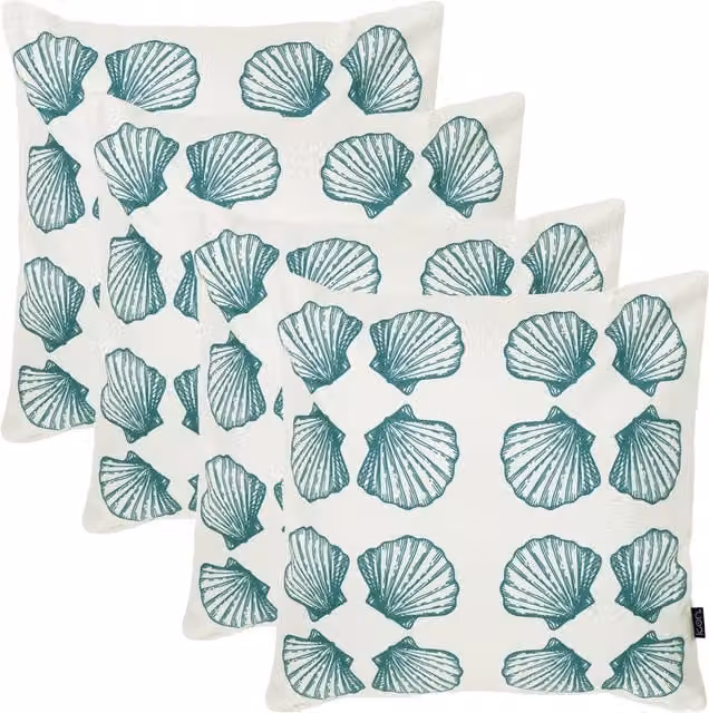 ICON 4 Pack Small Sea Shell Kyoto Fabric Cushions, Multicolour and White, W/D/H: 43 x 43 x 43 cm