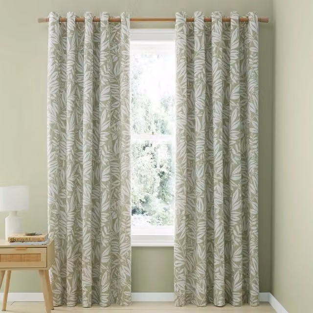 Catherine Lansfield Sorrel Leaf Reversible Ready Made Eyelet Curtains, Green, W: 167.64 cm, H: 228.6 cm