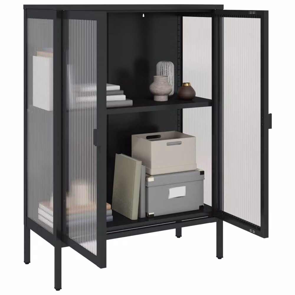 Berkfield Home Black Modern Sideboard with Glass and Steel, W/D/H: 75 x 35 x 105 cm – 3