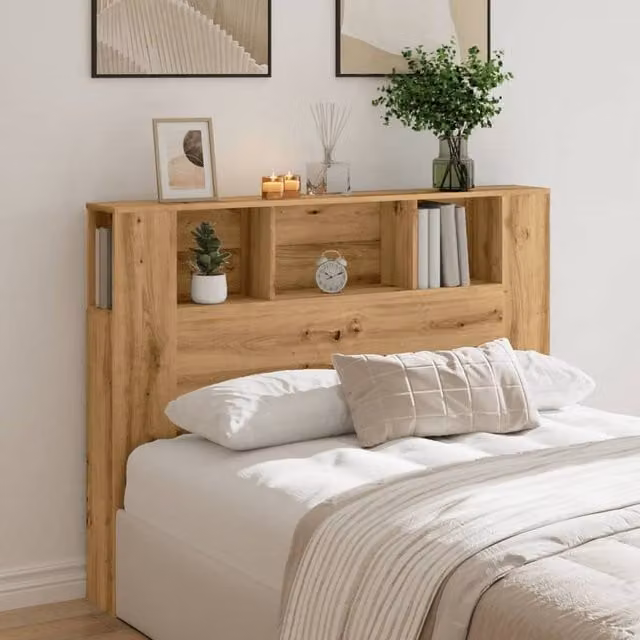 Berkfield Home Artisan Oak Headboard Cabinet in Brown, W: 140 cm, D: 18.5 cm, H: 102.5 cm – 1