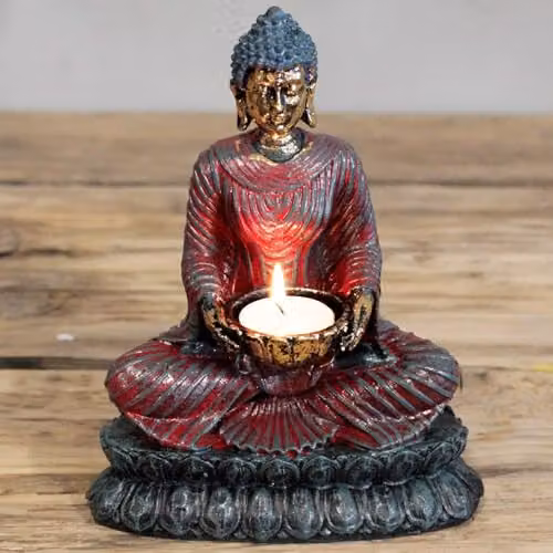 KDMD Antique Buddha Devotee Tealight Candle Holder in Red – 2