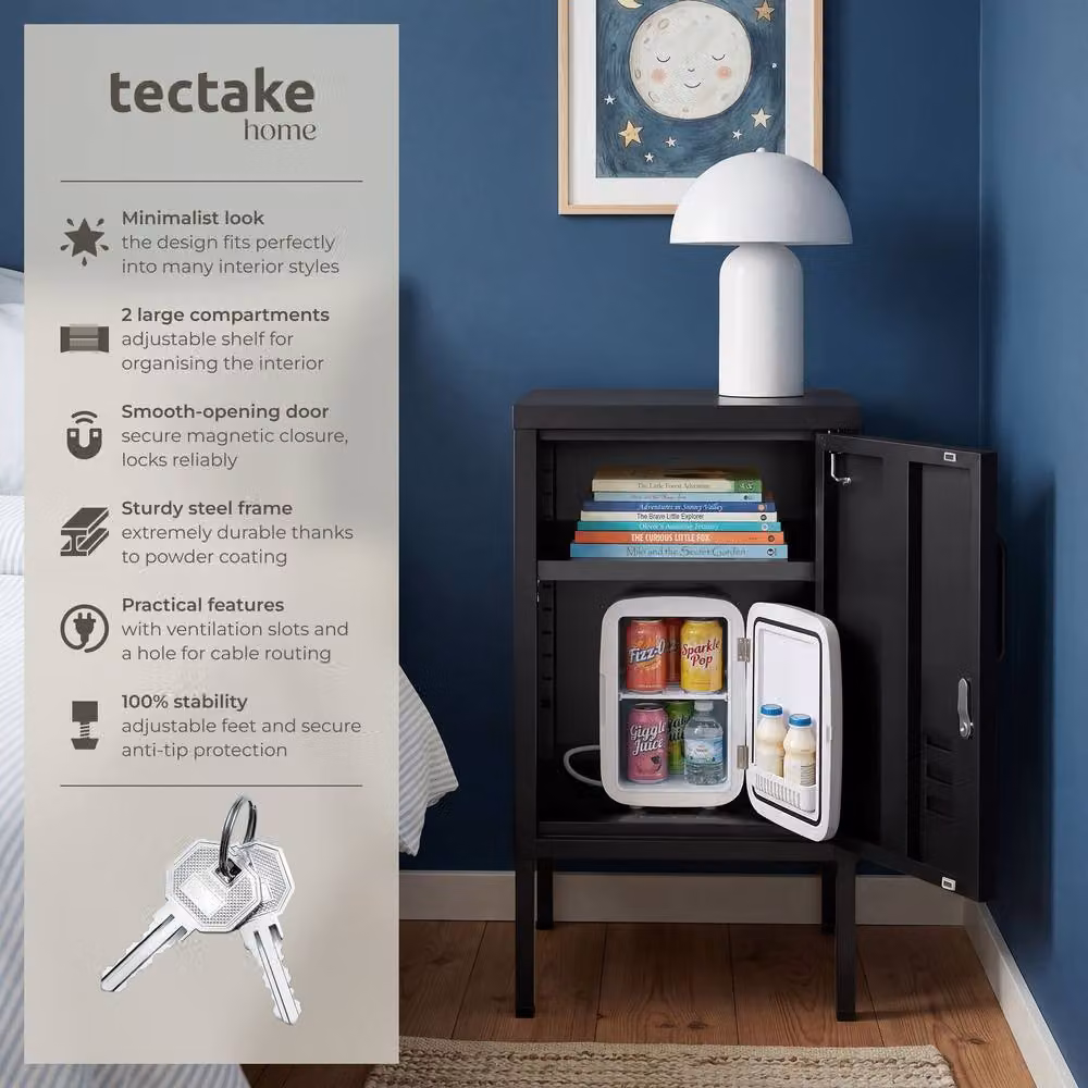 tectake Minimalist Black Metal Bedside Table – 2