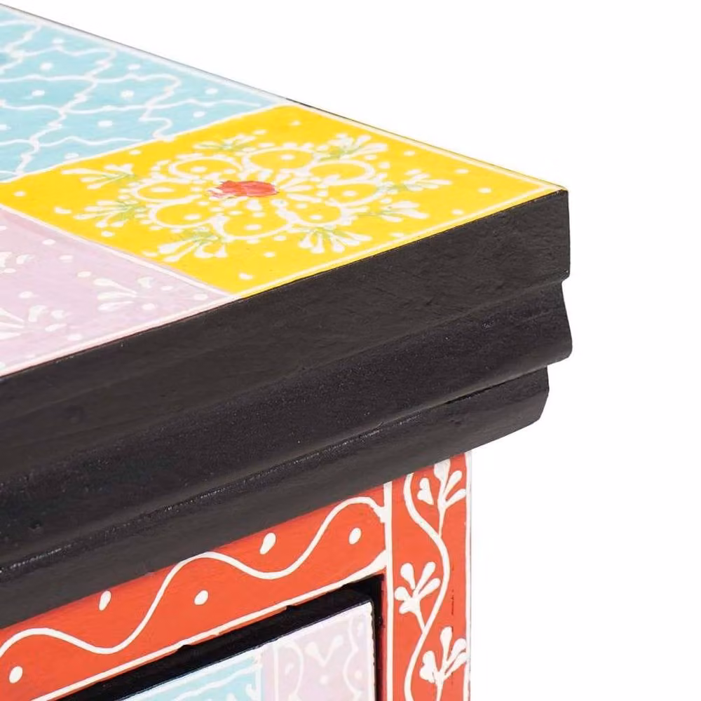 Berkfield Home Set of 2 Floral Mango Wood and MDF Bedside Cabinets in Multicolour and Gold, W: 40 cm, D: 30 cm, H: 28 cm – 3