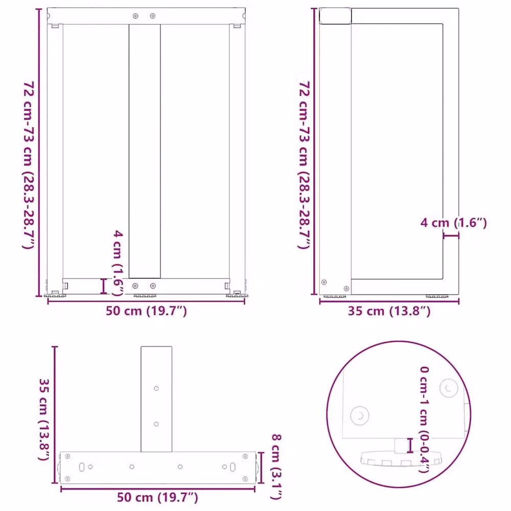 Berkfield Home T-Shaped Dining Table Legs, 2 Pieces, Dark Grey Matt Steel, W: 50 cm, D: 35 cm, H: 72-73 cm – 5