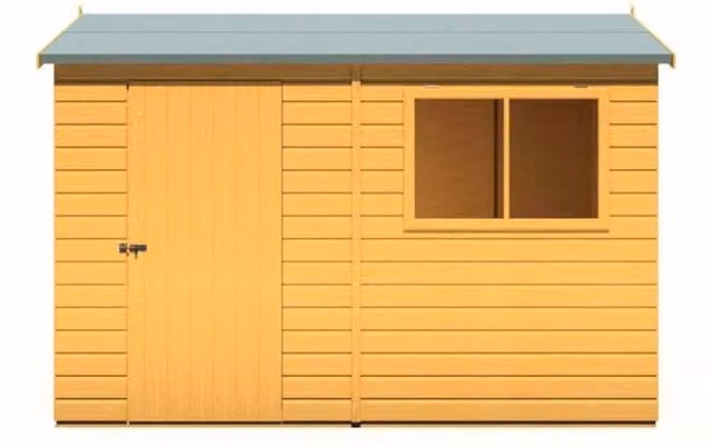 Shires Lewis Reverse Apex Style Single Door Wooden Garden Shed in Brown, W: 304.8 cm, D: 182.88 cm