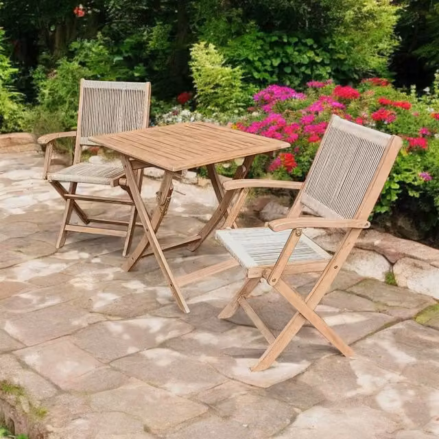 Royalcraft London 3 Piece Folding Bistro Set in Brown with 2 London Rope Folding Armchairs