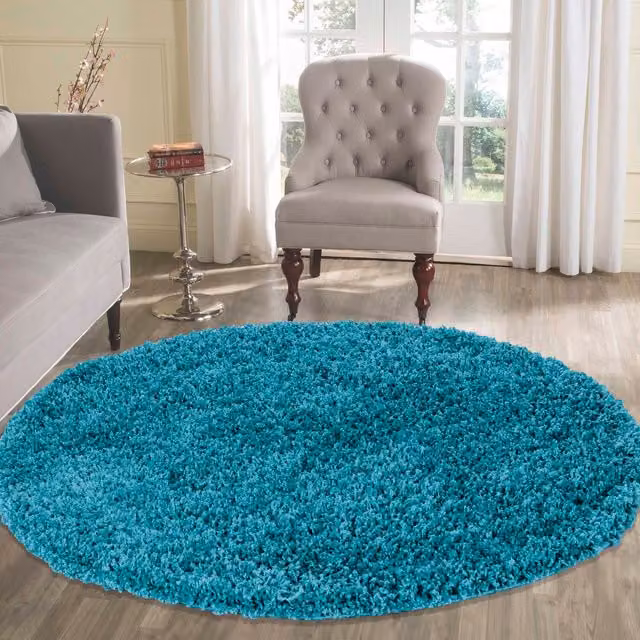 Desire Rugs Plain Shaggy Area Rug, Petrol, W/D: 120 x 120 cm