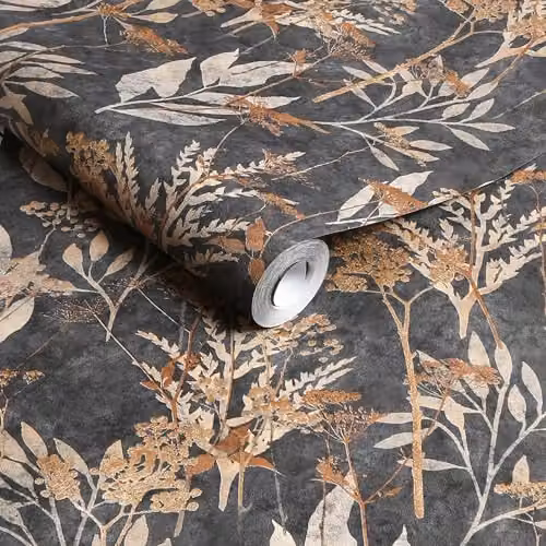 Graham & Brown Superfresco Easy Solstice Black and Gold Floral Botanical Wallpaper – 3