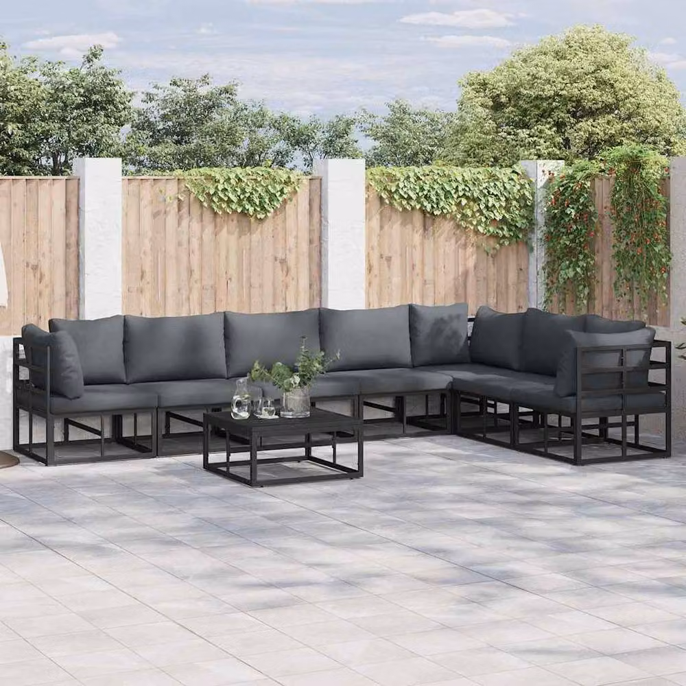 Berkfield Home 7 Piece L-Shape Garden Sofa Set with Cushions and Pillows in Black Powder Coated Aluminium – 2