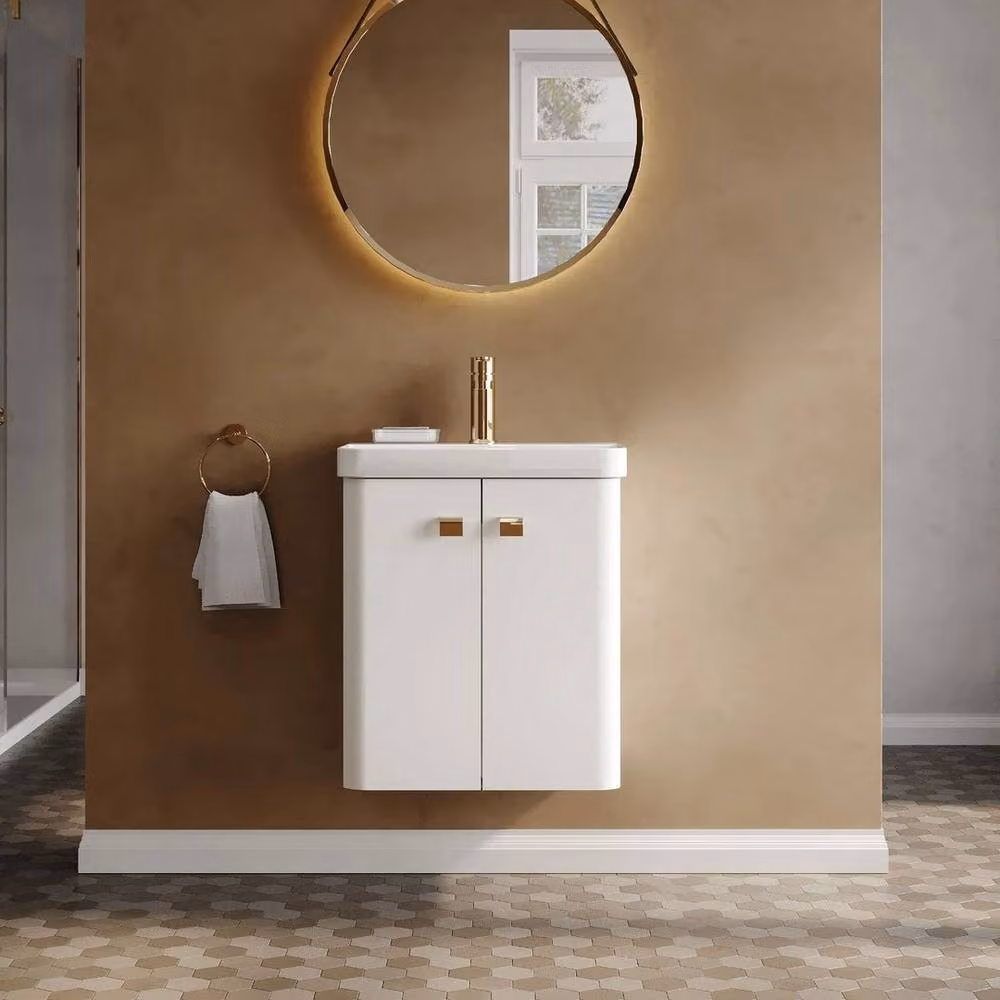 Nuie Core Wall Hung 2-Door Vanity Unit and Sink in White and Gold – 2