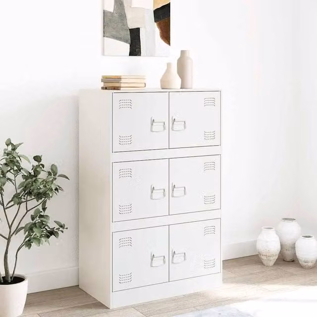 Berkfield Home White Matt Metal Sideboard W: 67 cm, D: 39 cm, H: 107 cm