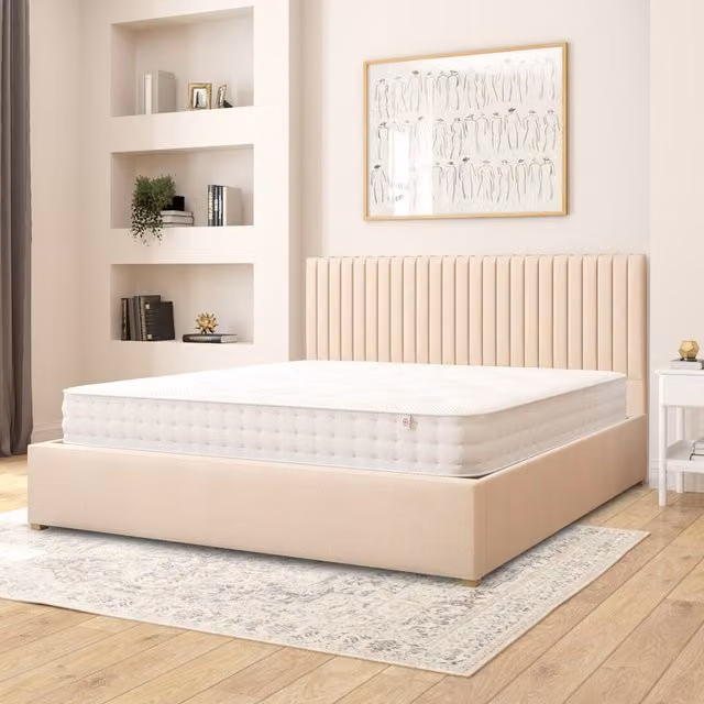 Aspire Grant Fabric Ottoman Storage Bed in Beige Kimiyo Linen Fabric, W/D/H: 200 x 200 cm