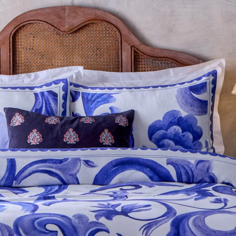 Paoletti Azzuro Blue Printed Cotton Pillowcase Pair