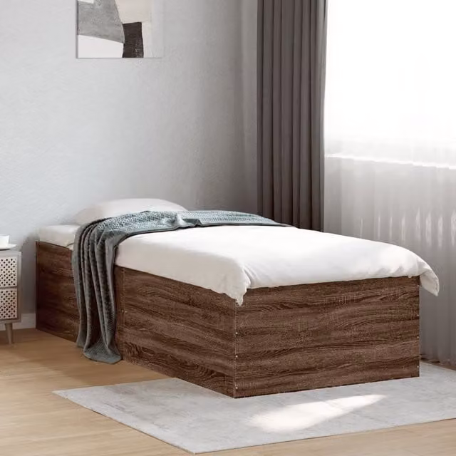 Berkfield Home Small Single Bed Frame with Drawers in Brown Oak – 1