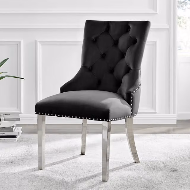 FurnitureboxUK Belgravia Velvet Knockerback Dining Chairs, Set of 2, Black