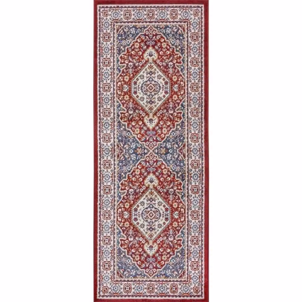 THE RUGS Orient Low Pile Medallion Design Rug, Multicolour Red and Blue, W: 160 cm, L: 235 cm – 5