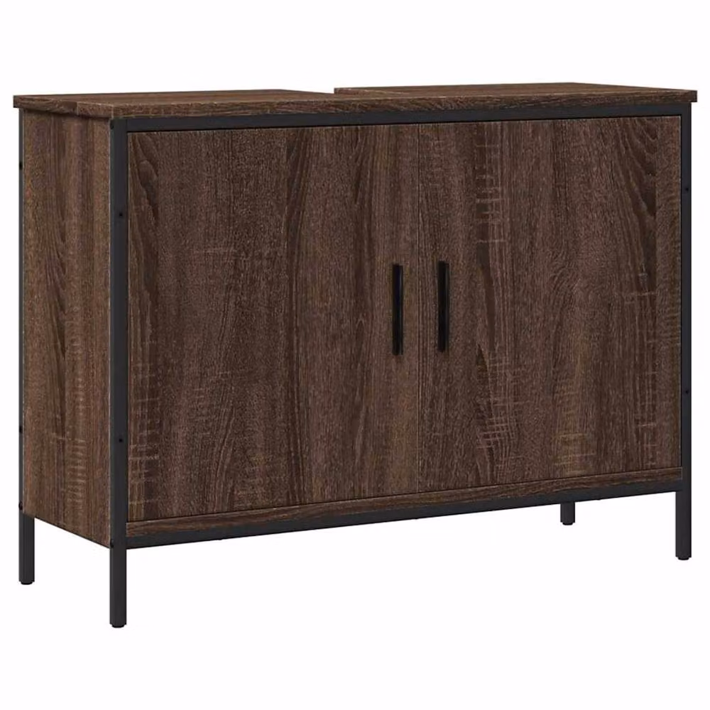 Berkfield Home Sturdy Bathroom Sink Cabinet in Brown Oak, W/D/H: 80 x 30 x 60 cm – 3