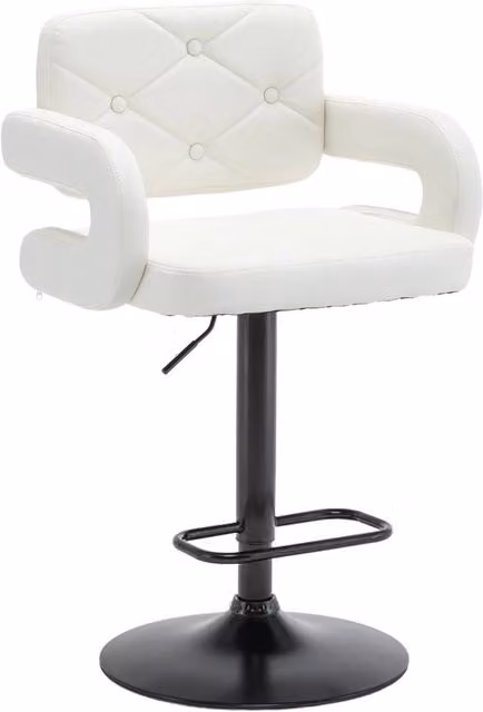 FLAVORA White Plush Wide Seat Gas Lift Swivel Bar Stool with Synthetic Leather and Metal Base