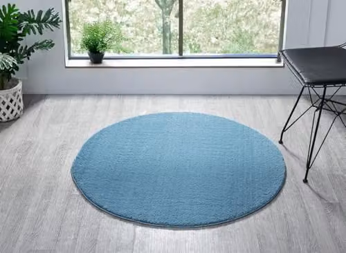 Desire Rugs Comfy Washable Round Blue Area Rug with Non-Slip Backing, Diameter: 100 cm
