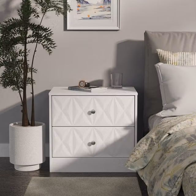 Ready Assembled 2 U Memphis 2 Drawer White Metal Side Table