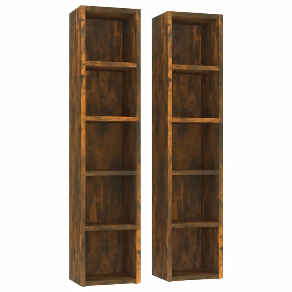 Berkfield Home Set of 2 Wall Mounted CD Cabinets in Smoked Oak Brown, W/D/H: 21 x 16 x 93.5 cm – 2