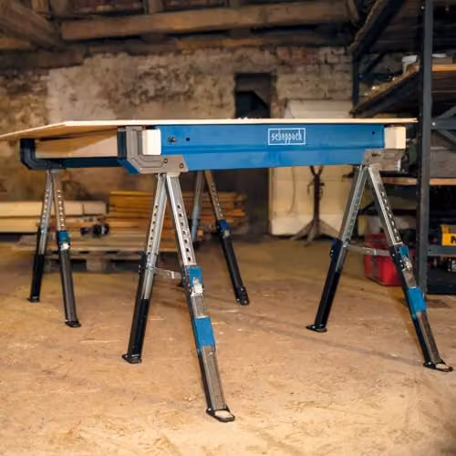 Scheppach MWB600 Blue Foldable Steel SawHorse Set of 2, Height Adjustable 61.8–82 cm – 4