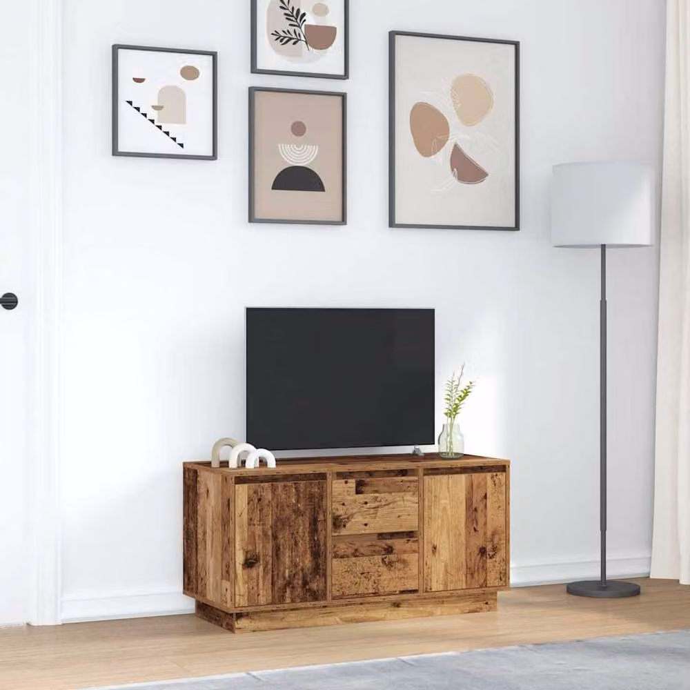 Berkfield Home TV Cabinet with LED Lights in Old Wood Brown, W/D/H: 100 x 41 x 50 cm – 4