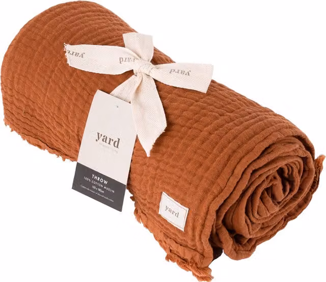 Riva Home Woven Cotton Muslin Throw with Fringes in Brown and Orange, W/D/H: 240 x 260 cm – 6