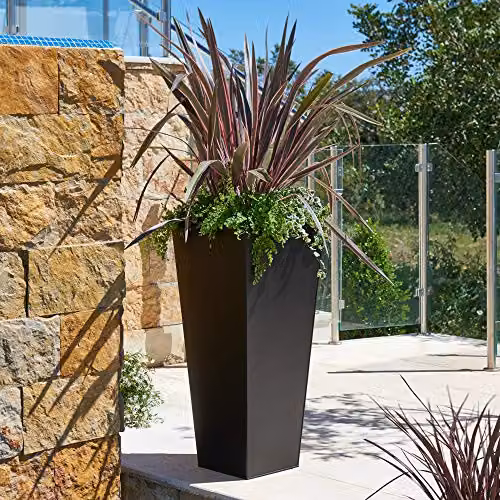 Primrose Black and Grey Flared Tapered Outdoor Planter Tub in Galvanised Steel, H: 116 cm, W: 52 cm – 1