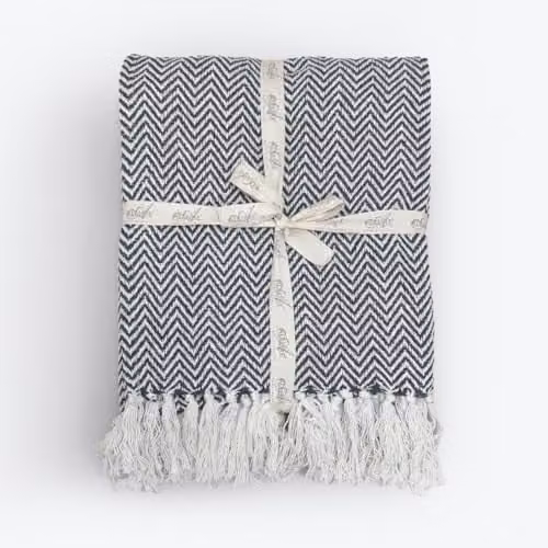 Allure Bath Fashions Chevron Herringbone Cotton Throw Blanket, Charcoal, W: 150 cm, D: 200 cm