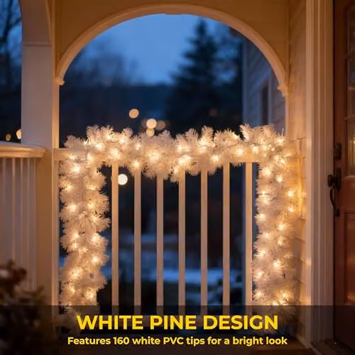 Shatchi 2m Alaskan White Pine Christmas Garland with Warm White LED Lights – 3