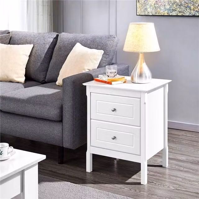 EONLION White Lacquered Pine Bedside Nightstand Table – 1