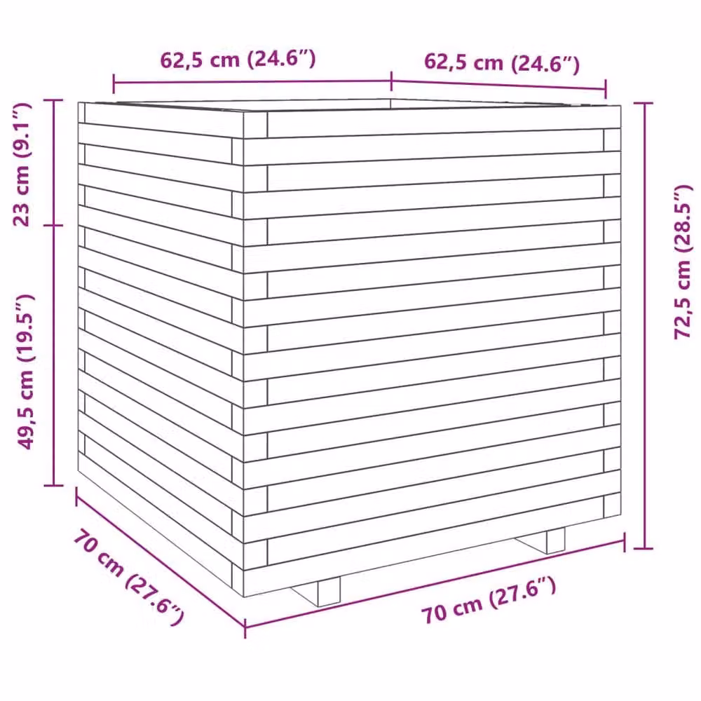 Berkfield Home Garden Planter in Brown Solid Wood, W/D/H: 70 x 70 x 72.5 cm – 2
