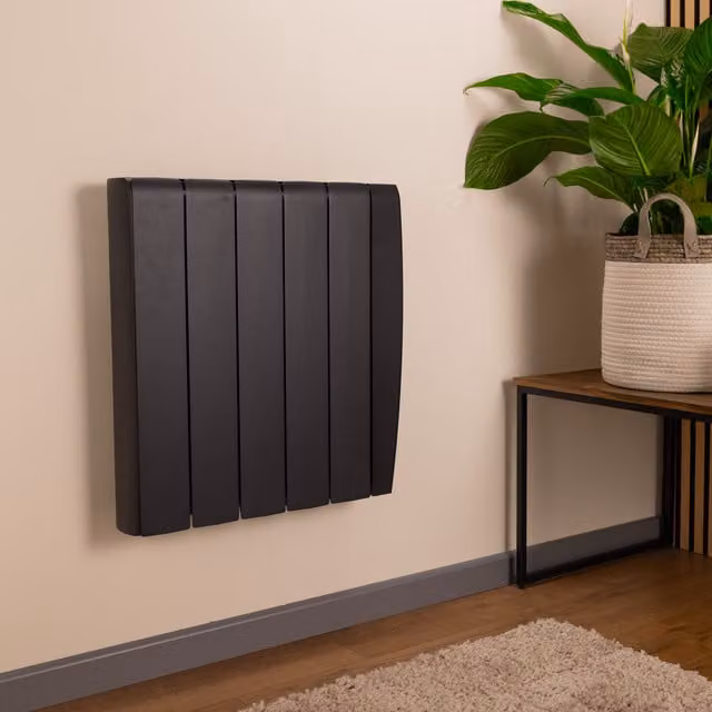 TCP Smart Black Ceramic Electric Radiator with App and WiFi Control, Height: 53.5 cm