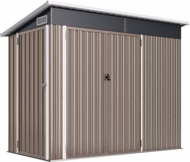 Outsunny Metal Garden Storage Pent Shed in Light Grey with Lockable Double Doors and Side Vents – 1