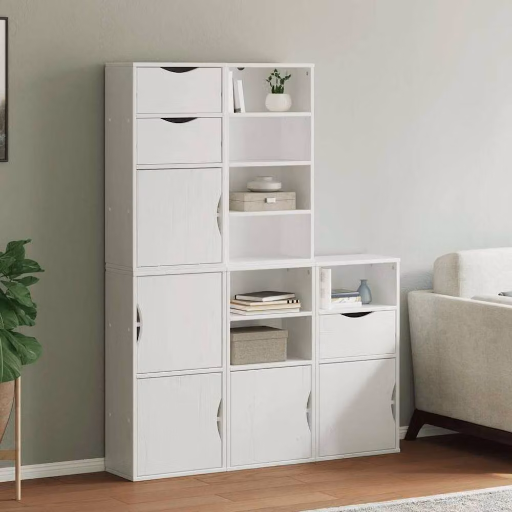 Berkfield Home ODDA White Side Cabinets, 5 Piece Set, Solid Wood Pine, W/D/H: 40 x 24 x 79 cm – 2
