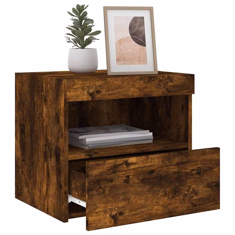 Berkfield Home Beautiful Bedside Cabinets with Integrated LED Lights, Set of 2, Smoked Oak, Brown, W: 50 cm, D: 40 cm, H: 45 cm – 5