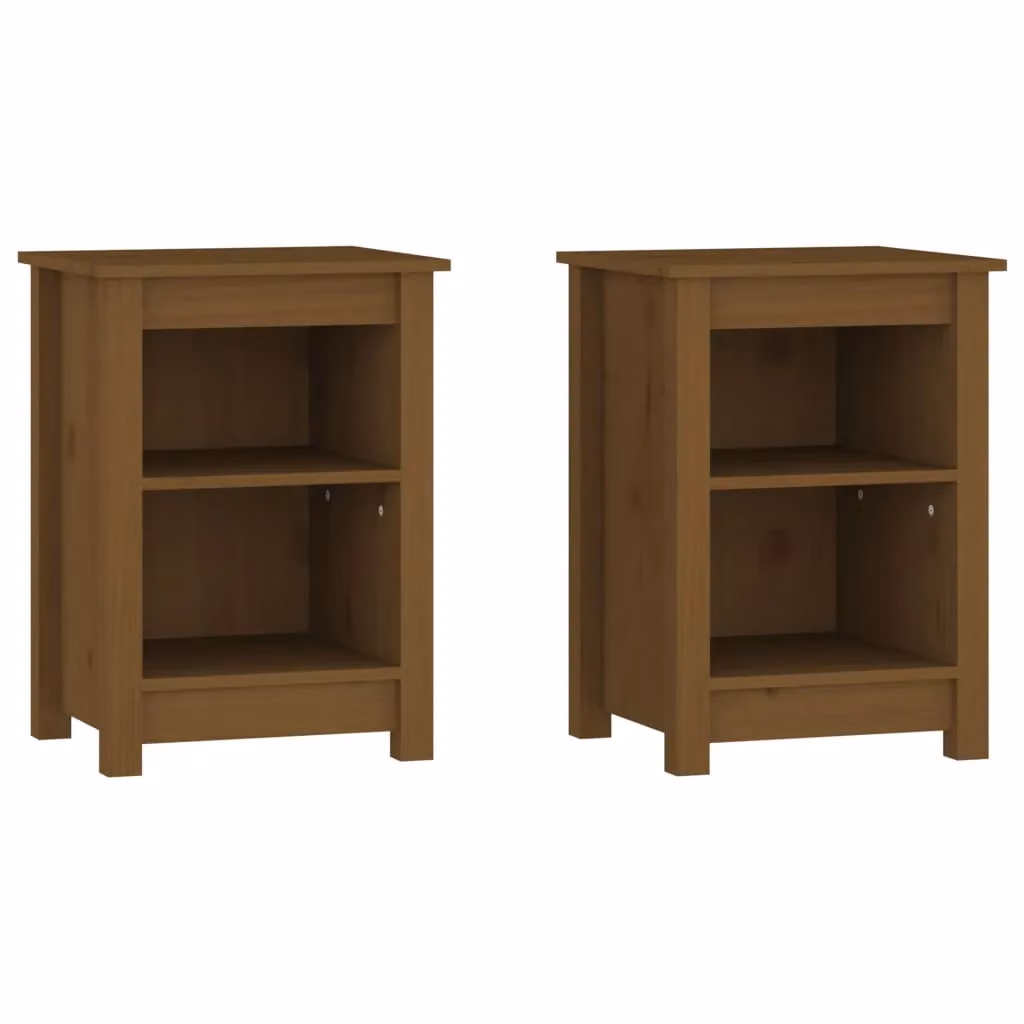 Berkfield Home Set of 2 Rustic Solid Wood Pine Bedside Cabinets, Honey Brown, W: 40 cm, D: 35 cm, H: 55 cm – 2