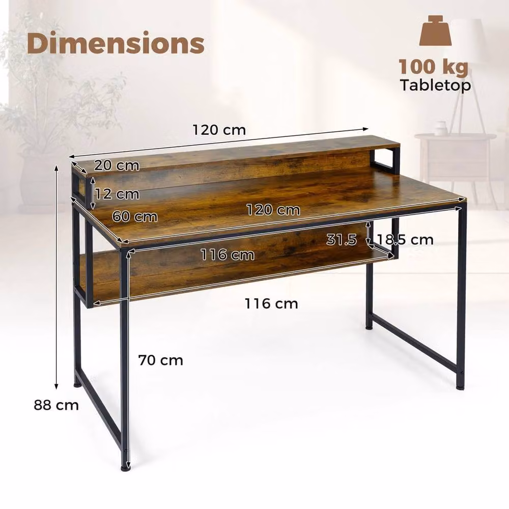 VOGREX Industrial Gaming and Study Computer Desk in Brown – 2