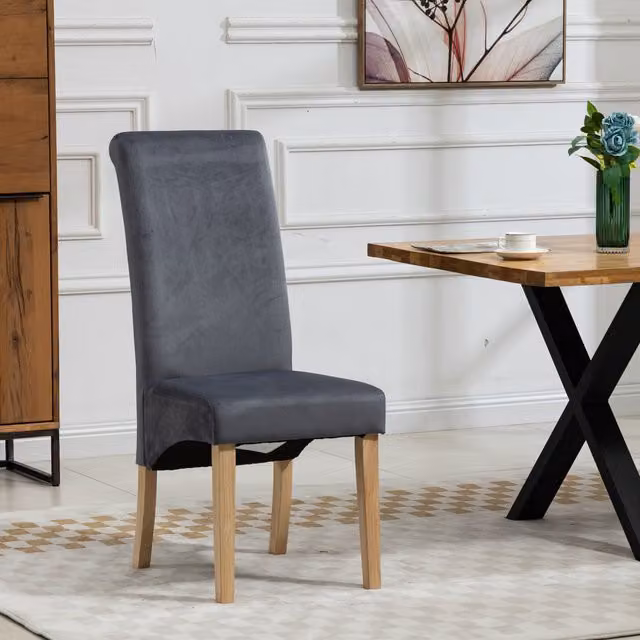 Artemis Home Set of 2 Rimini Dining Chairs in Dark Grey Velvet Fabric with Pine Wood Upholstered Frame