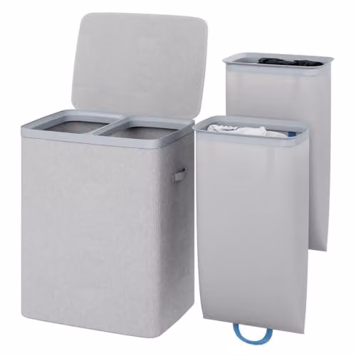 Gr8 Home Grey Double Laundry Hamper with Lid and Removable Bags – 1