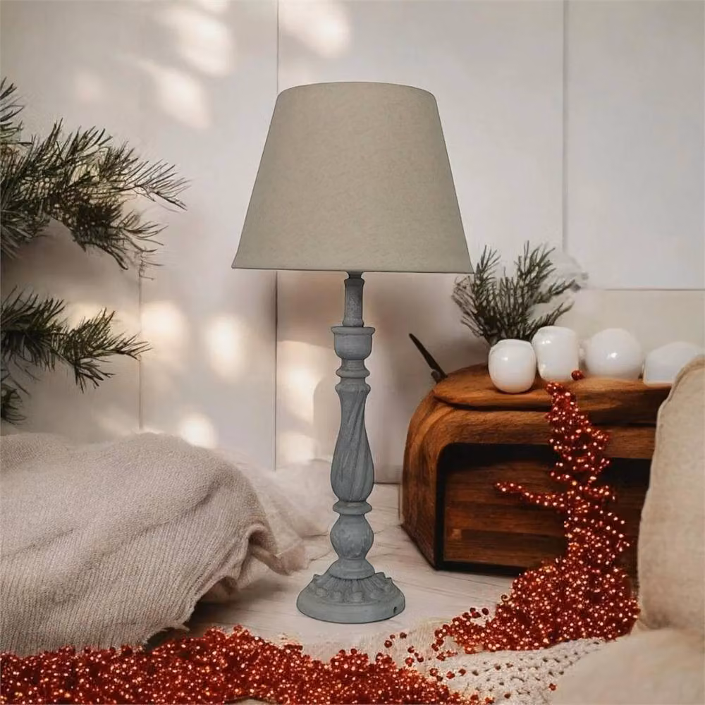 Havendro Elegant Grey Wooden Table Lamp with Fabric Shade, Height: 41 cm – 3