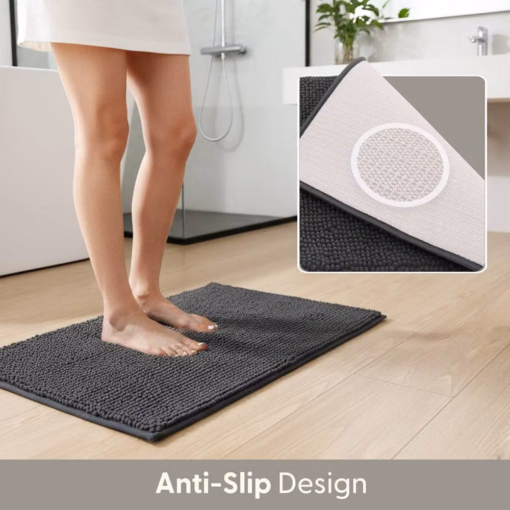 Keplin Non-Slip Microfibre Chenille Bath Mat, Grey, W: 40 cm, D: 60 cm – 5