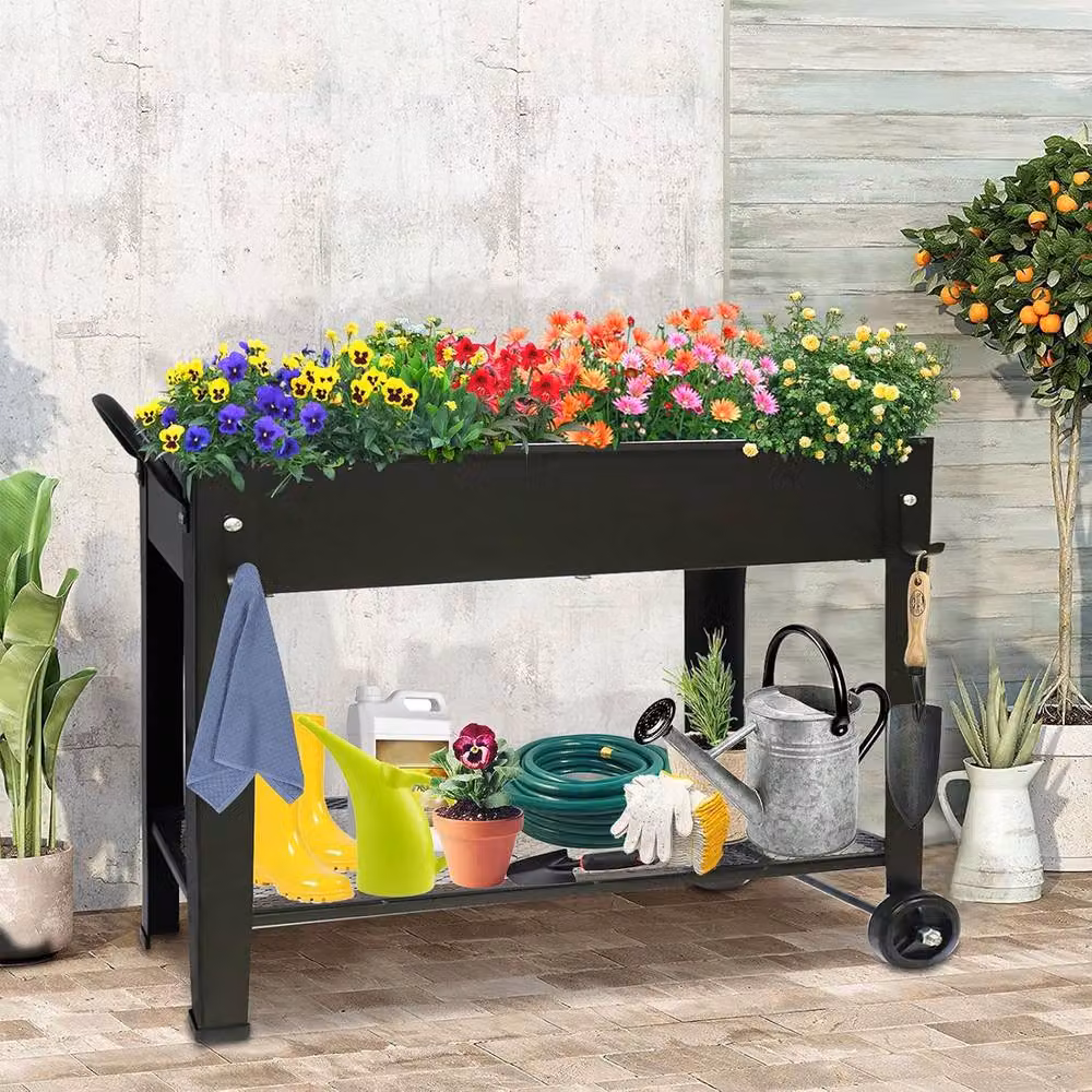 Huhote Metal Raised Garden Bed with Legs and Storage Shelf, Black Outdoor Planter Box – 2