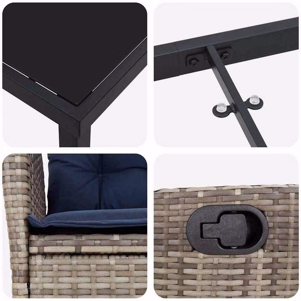 Berkfield 5 Piece Garden Dining Set with Cushions in Grey and Black Rattan – 3